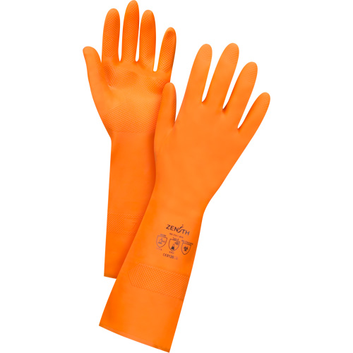 Gants orange de premi&egrave;re qualit&eacute; r&eacute;sistants aux produits chimiques, Taille Petit/7, 13" lo, Latex de caoutchouc, Doublure en Ouat&eacute;e, 28 mils Groupe Generik