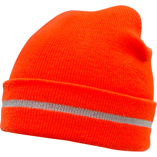 Bonnet en tricot haute visibilit&eacute; avec bande r&eacute;fl&eacute;chissante, Orange haute visibilit&eacute;, Acrylique Groupe Generik