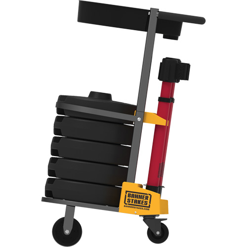 PLUS Barrier Post Cart Kit with Tray, 75' L, Metal, Yellow Groupe Generik