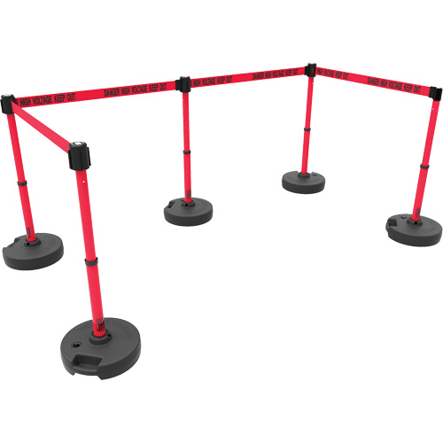 Ensemble de cinq montants pour barri&egrave;re PLUS, Plastique, 42" h, Ruban Rouge, Longueur du ruban 15' Groupe Generik