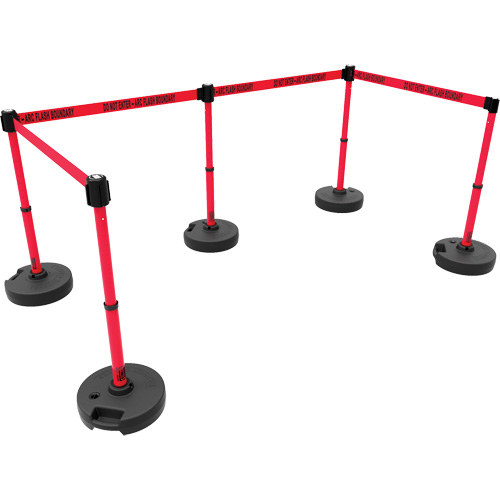 Ensemble de cinq montants pour barri&egrave;re PLUS, Plastique, 42" h, Ruban Rouge, Longueur du ruban 15' Groupe Generik