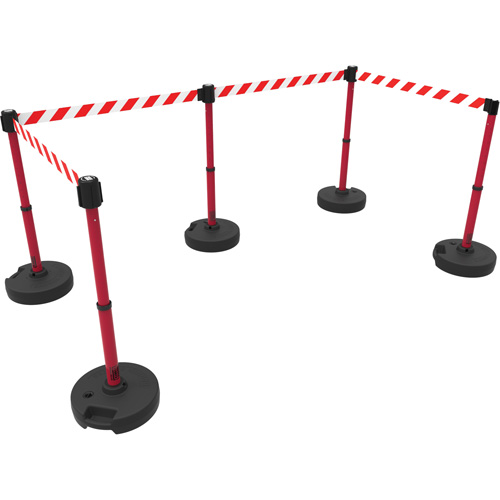 Ensemble de cinq montants pour barri&egrave;re PLUS, Plastique, 42" h, Ruban Rouge, Longueur du ruban 15' Groupe Generik