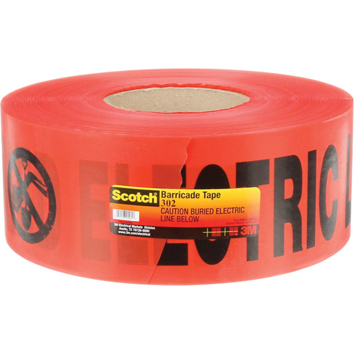 Ruban pour barri&egrave;res pour services publics souterrains Scotch, Anglais, 3" la x 1000' lo, 4 mils, Noir/rouge Groupe Generik