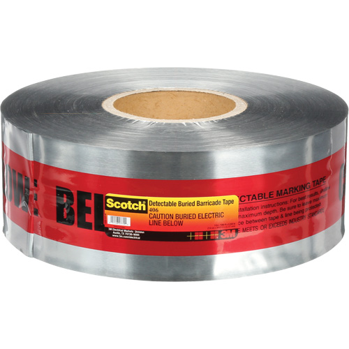 Ruban pour barri&egrave;res pour d&eacute;tection de services publics souterrains Scotch, Anglais, 3" la x 1000' lo, 5 mils, Noir/rouge Groupe Generik
