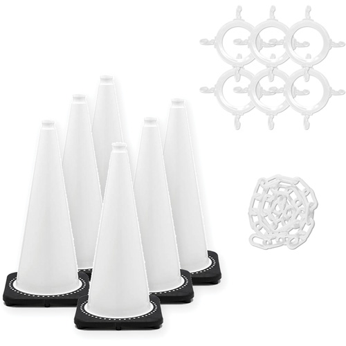 Ensemble de c&ocirc;nes de signalisation et chaînes, 28", Blanc Groupe Generik