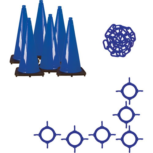 Ensemble de c&ocirc;nes de signalisation et chaînes, 28", Bleu Groupe Generik