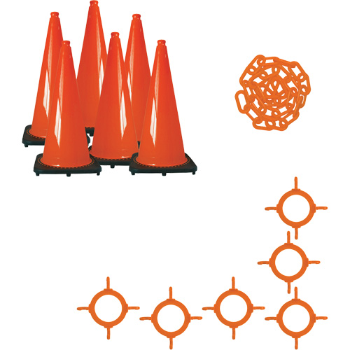 Traffic Cone & Chain Kit, 28", Orange Groupe Generik