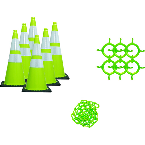 Traffic Cone & Chain Kit, 28", Green, 4" & 6" Reflective Collar(s) Groupe Generik