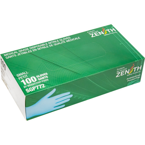 Gants jetables de calibre m&eacute;dical r&eacute;sistants &agrave; la perforation, Petit, Nitrile, 4,5 mils, Sans poudre, Bleu, Classe 2 Groupe Generik