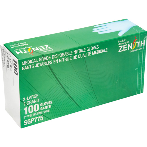 Gants jetables de calibre m&eacute;dical r&eacute;sistants &agrave; la perforation, T-Grand, Nitrile, 4,5 mils, Sans poudre, Bleu, Classe 2 Groupe Generik