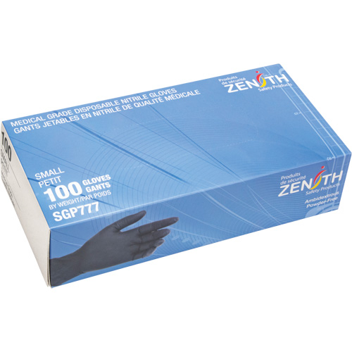 Gants jetables de calibre m&eacute;dical r&eacute;sistants &agrave; la perforation, Petit, Nitrile, 5 mils, Sans poudre, Noir, Classe 2 Groupe Generik