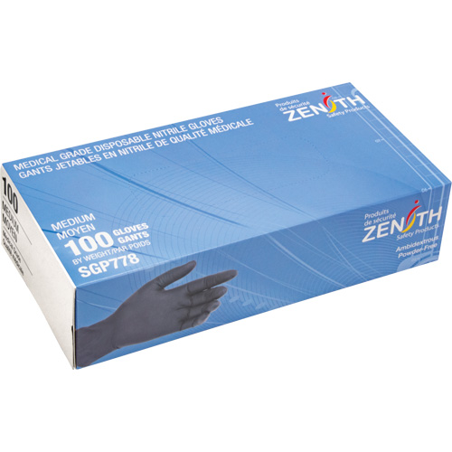 Puncture-Resistant Medical-Grade Disposable Gloves, Medium, Nitrile, 5-mil, Powder-Free, Black, Class 2 Groupe Generik