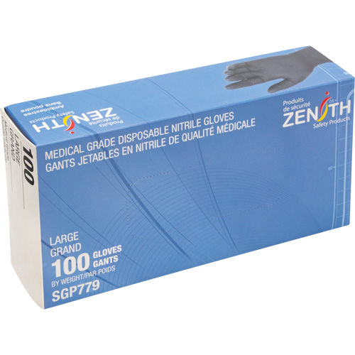 Gants jetables de calibre m&eacute;dical r&eacute;sistants &agrave; la perforation, Grand, Nitrile, 5 mils, Sans poudre, Noir, Classe 2 Groupe Generik