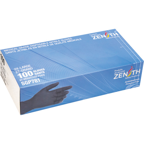 Gants jetables de calibre m&eacute;dical r&eacute;sistants &agrave; la perforation, 2T-Grand, Nitrile, 5 mils, Sans poudre, Noir, Classe 2 Groupe Generik