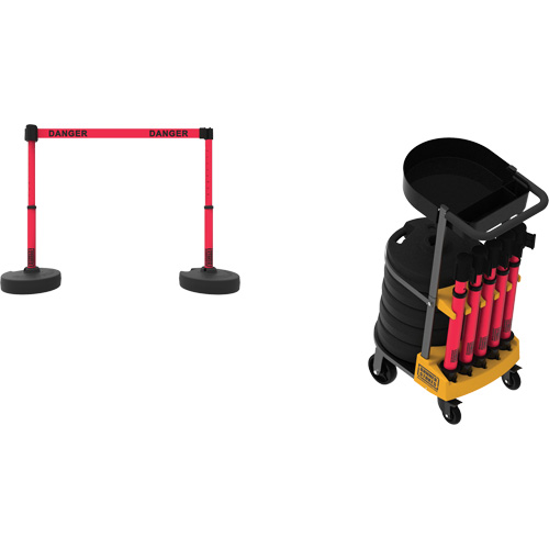 Plus Portable Barrier System Cart Package with Tray, 75' L, Metal/Plastic, Red Groupe Generik