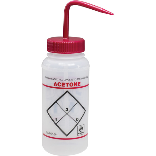 "Acetone" Safety-Labeled Wide-Mouth Wash Bottle, 16 oz. Groupe Generik