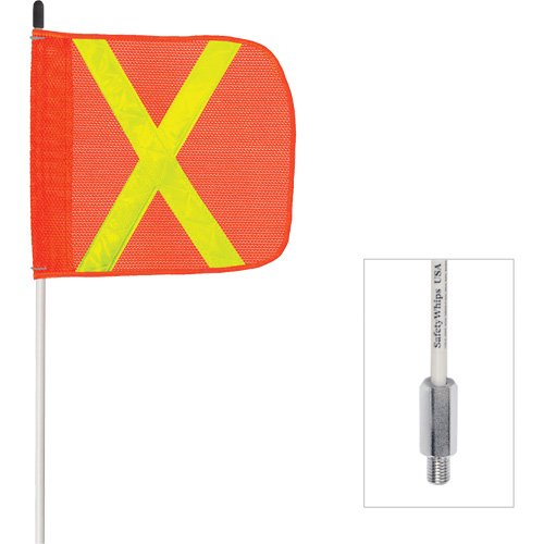 Fanion &agrave; tige en fibre de verre non aliment&eacute; Safety Whip, Fixation Filet&eacute;, Hauteur 6', Orange avec X r&eacute;fl&eacute;chissant Groupe Generik