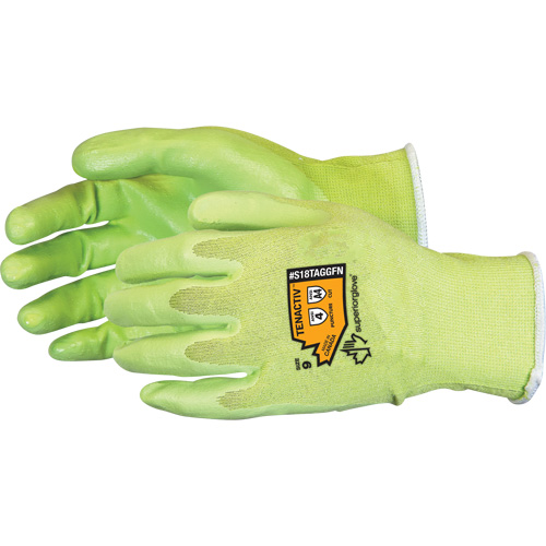 Gants &agrave; haute visibilit&eacute; en fibre de filament composite r&eacute;sistants aux coupures, Taille 5, Calibre 18, Rev&ecirc;tement Mousse de nitrile, Enveloppe en TenActiv, ANSI/ISEA 105 niveau 4 Groupe Generik