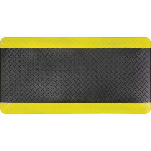 Anti-Fatigue Matting, Diamond, 1-2/3' x 3-1/4' x 3/4", Black/Yellow, Polyurethane Groupe Generik