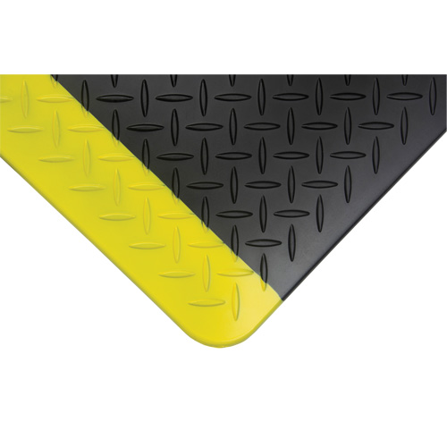Anti-Fatigue Matting, Diamond, 1-2/3' x 3-1/4' x 3/4", Black/Yellow, Polyurethane Groupe Generik