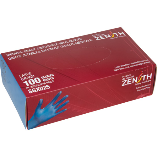 Gants jetables de calibre m&eacute;dical, Petit, Vinyle, 4,5 mils, Sans poudre, Bleu, Classe 2 Groupe Generik
