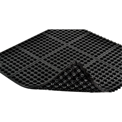Tapis antifatigue &agrave; imbrication Cushion-Ease 550, &agrave; fentes, 3' x 3' x 3/4", Noir, Caoutchouc Groupe Generik