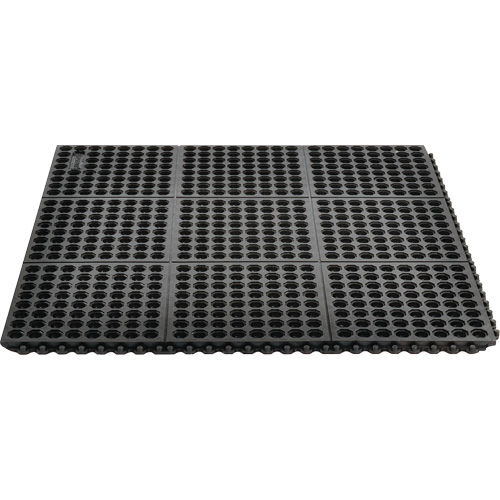 Tapis antifatigue &agrave; imbrication Cushion-Ease 550, &agrave; fentes, 3' x 3' x 3/4", Noir, Caoutchouc Groupe Generik