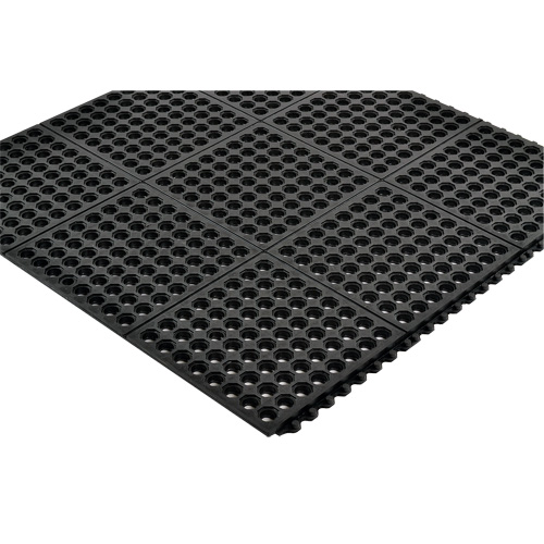 Tapis antifatigue &agrave; imbrication Cushion-Ease 550, &agrave; fentes, 3' x 3' x 3/4", Noir, Caoutchouc Groupe Generik