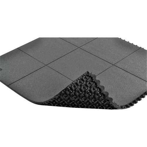 Tapis antifatigue &agrave; imbrication Cushion-Ease, Rugueux, 3' x 3' x 3/4", Noir, Caoutchouc naturel Groupe Generik