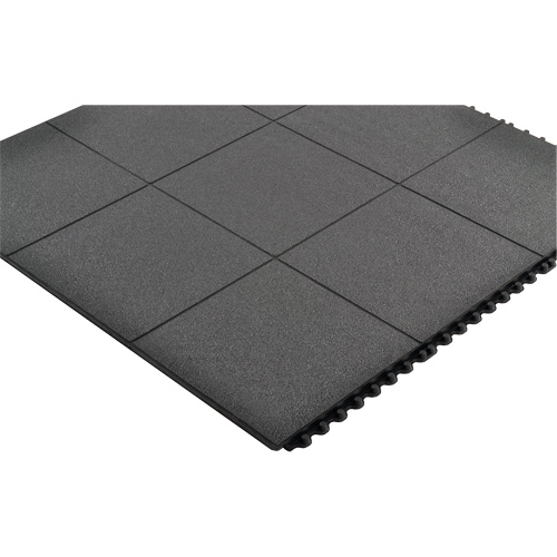 Tapis antifatigue &agrave; imbrication Cushion-Ease, Rugueux, 3' x 3' x 3/4", Noir, Caoutchouc naturel Groupe Generik