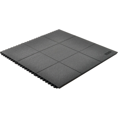 Tapis antifatigue &agrave; imbrication Cushion-Ease, Rugueux, 3' x 3' x 3/4", Noir, Caoutchouc naturel Groupe Generik