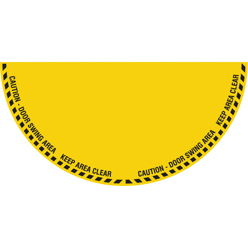 Signalisation au sol ?Caution? (attention) pour porte battante en demi-cercle, Adh&eacute;sif, Anglais avec pictogramme Groupe Generik