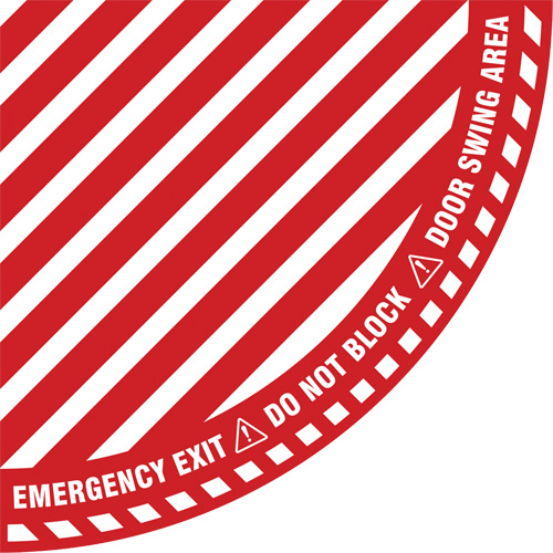Signalisation au sol ?Emergency Exit? (sortie de secours) pour porte battante en quart de cercle, Adh&eacute;sif, Anglais avec pictogramme Groupe Generik