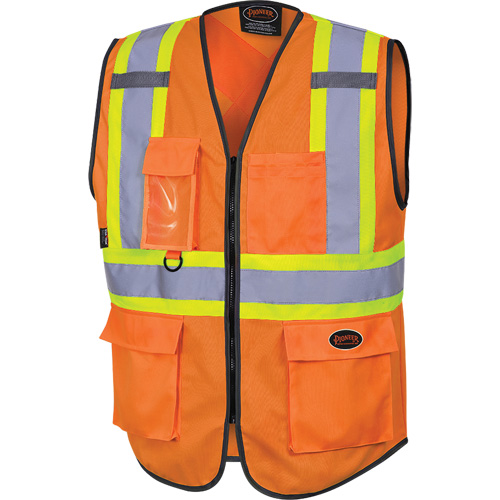 6958 Zipper Front Safety Vest, High Visibility Orange, Small, Polyester Groupe Generik