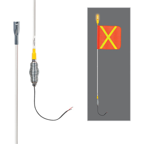 Tiges de s&eacute;curit&eacute; tout-temps de s&eacute;rie lourde avec lumi&egrave;re DEL constante Safety Whip, Fixation Ressort, Hauteur 3', Orange avec X r&eacute;fl&eacute;chissant Groupe Generik
