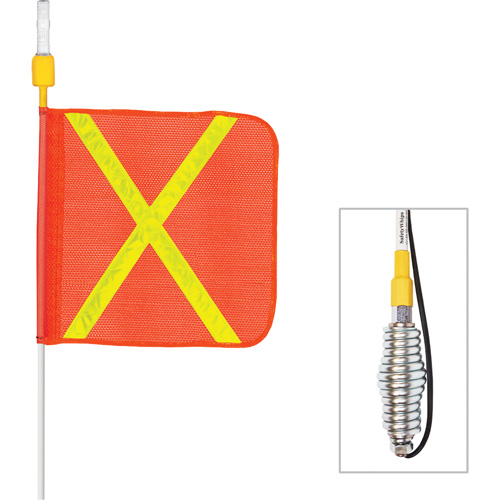 Tiges de s&eacute;curit&eacute; tout-temps de s&eacute;rie lourde avec lumi&egrave;re DEL constante Safety Whip, Fixation Ressort, Hauteur 5', Orange avec X r&eacute;fl&eacute;chissant Groupe Generik