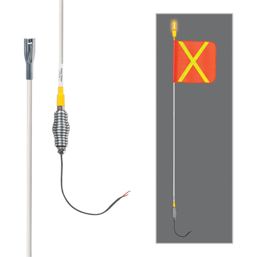 Tiges de s&eacute;curit&eacute; tout-temps de s&eacute;rie lourde avec lumi&egrave;re DEL constante Safety Whip, Fixation Ressort, Hauteur 5', Orange avec X r&eacute;fl&eacute;chissant Groupe Generik