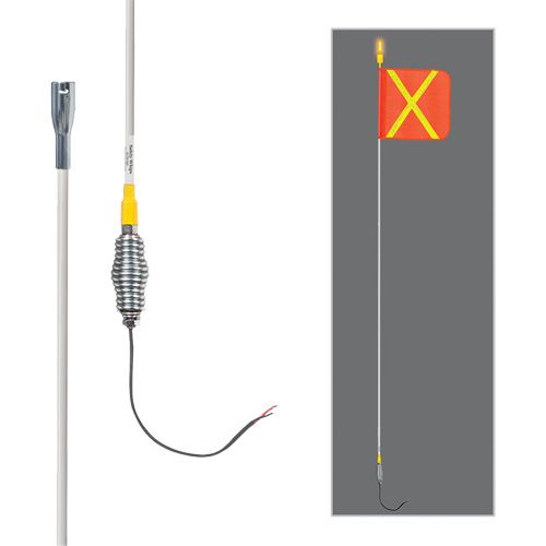 Tiges de s&eacute;curit&eacute; tout-temps de s&eacute;rie lourde avec lumi&egrave;re DEL constante Safety Whip, Fixation Ressort, Hauteur 10', Orange avec X r&eacute;fl&eacute;chissant Groupe Generik