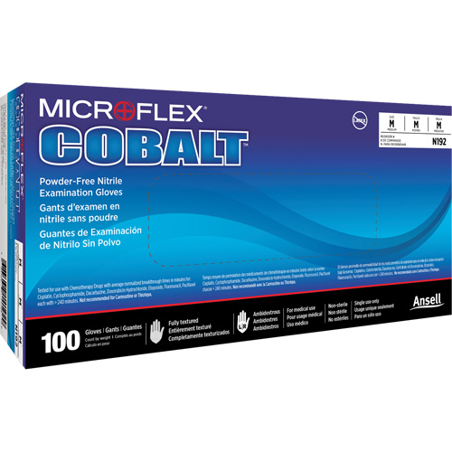 Gants d'examen d'usage multiple Microflex Cobalt N19, T-petit, Nitrile, 3,9 mils, Sans poudre, Bleu, Classe 2 Groupe Generik