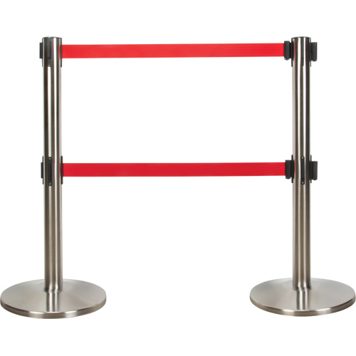 Barri&egrave;re pour le contr&ocirc;le des foules &agrave; courroie double, Acier, 35" h, Ruban Rouge, Longueur du ruban 7' Groupe Generik
