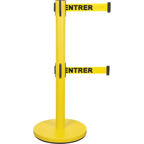 Dual Belt Crowd Control Barrier, Steel, 35" H, Yellow Tape, 7' Tape Length Groupe Generik