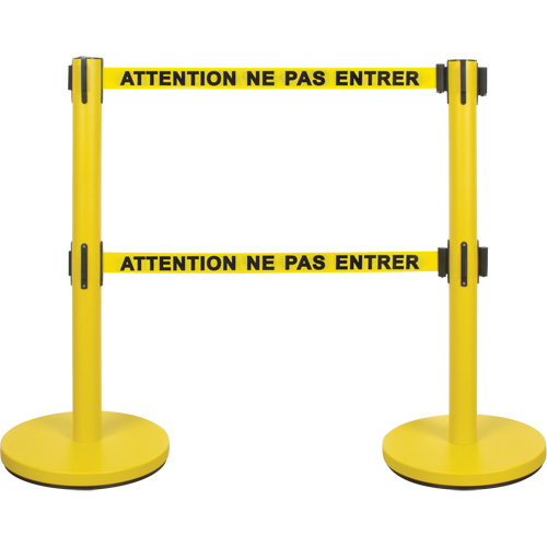 Dual Belt Crowd Control Barrier, Steel, 35" H, Yellow Tape, 7' Tape Length Groupe Generik