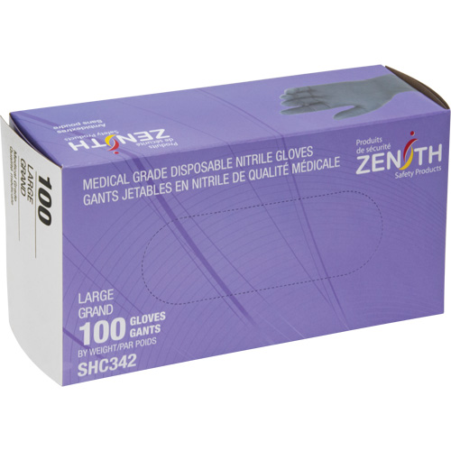 Gants jetables de calibre m&eacute;dical, Grand, Nitrile, 6 mils, Sans poudre, Noir, Classe 2 Groupe Generik