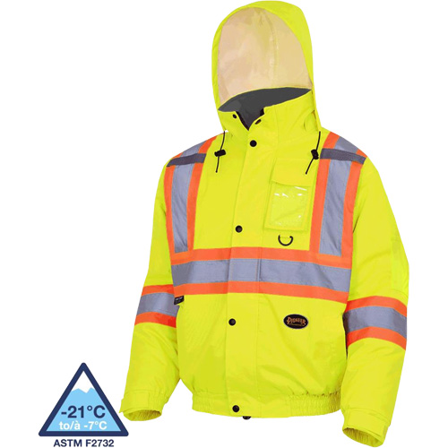 5033 Waterproof Winter Quilted Safety Bomber Jacket, Polyester, High Visibility Lime-Yellow, Small Groupe Generik