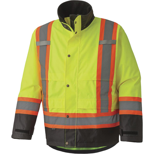 5401 Veste de s&eacute;curit&eacute; imperm&eacute;able 300D Trilobal antid&eacute;chirure, Polyester, Noir/Jaune lime haute visibilit&eacute;, Grand Groupe Generik
