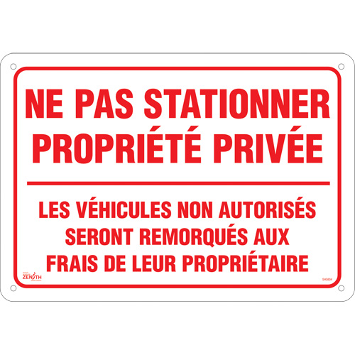 Enseigne  Ne pas stationner propri&eacute;t&eacute; priv&eacute;e , 14" x 20", Aluminium, Français Groupe Generik