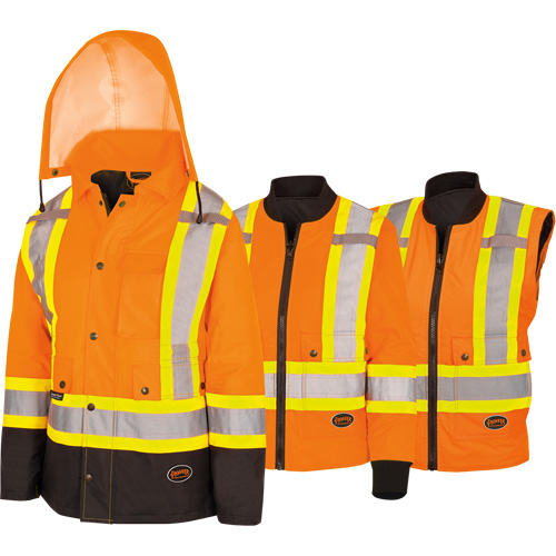 5020BBW Manteau 7 en 1 imperm&eacute;able pour femmes avec capuchon, Polyester/Polyur&eacute;thane, Orange haute visibilit&eacute;, T-petit Groupe Generik