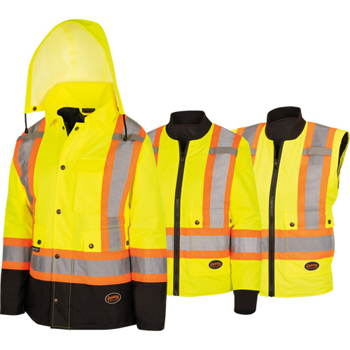 5021BBW Women's  7-in-1 Waterproof Jacket with Hood, Polyester/Polyurethane, High Visibility Lime-Yellow, X-Small Groupe Generik