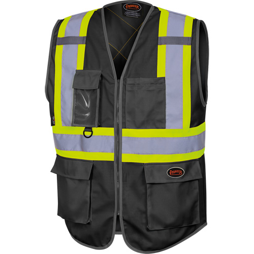 6959BK Tricot High-Visibility Safety Vest with Zipper Closure, Black, X-Small, Polyester Groupe Generik