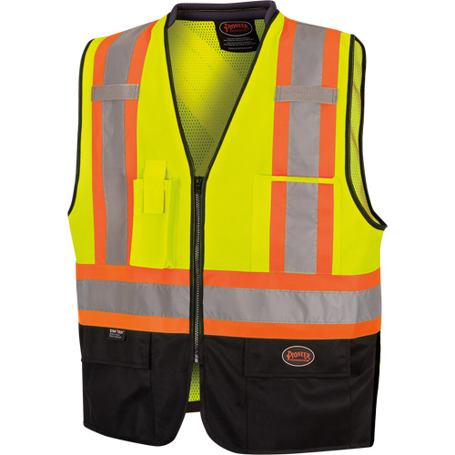 6895 High-Visibility Zip Front Bi-Colour Safety Vest, Black/High Visibility Lime-Yellow, 2X-Large/3X-Large, Polyester Groupe Generik